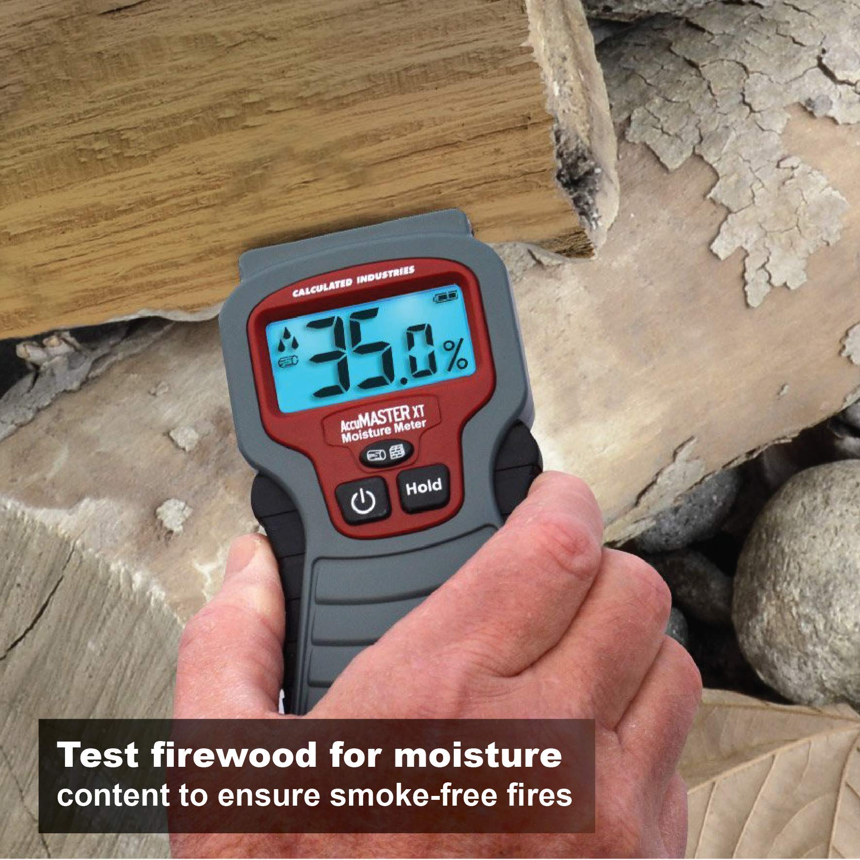 Calculated Industries 7440 AccuMASTER XT Digital Moisture Meter | Handheld |Pin Type | Backlit LCD Display | Detects Leaks, Damp and Moisture in Wood, Walls, Ceilings, Carpet and Firewood