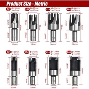 Yakamoz 8 Pieces HSS Taper Claw Type Wood Plug Cutter Drill Bits 16mm 13mm 10mm 6mm Metric (5/8" 1/2" 3/8" 1/4")