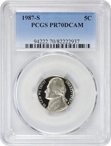 1987-s jefferson nickel, pr70dcam, pcgs