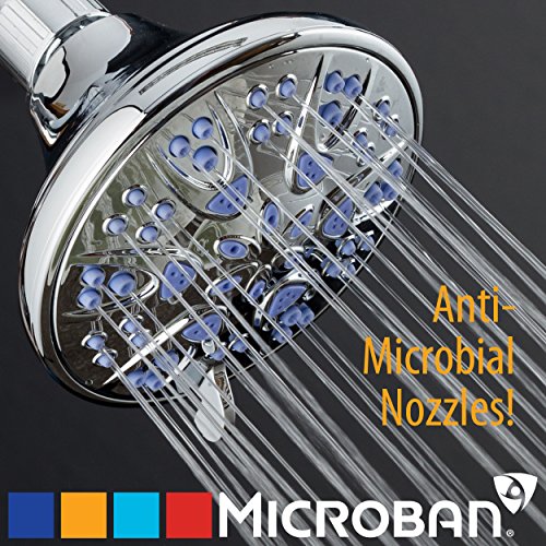 AquaDance Antimicrobial – Anti-Clog High-Pressure 6-Setting Shower Head with Nozzle Protection from Growth of Mold, Mildew & Bacteria for Stronger Shower! 4" Sunset Blue