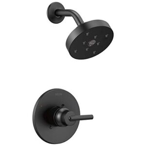 delta faucet trinsic 14 series single-function shower faucet set, single-spray h2okinetic shower head, black shower faucet, delta shower trim kit, matte black t14259-bl (valve not included)
