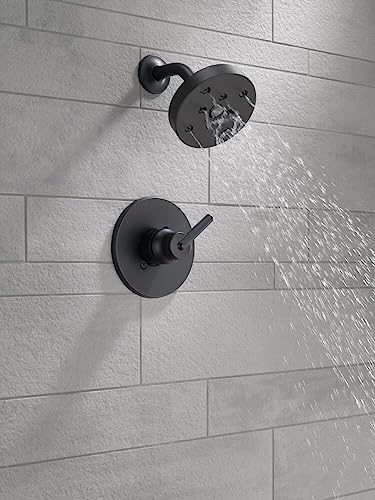 Delta Faucet Trinsic 14 Series Single-Function Shower Faucet Set, Single-Spray H2Okinetic Shower Head, Black Shower Faucet, Delta Shower Trim Kit, Matte Black T14259-BL (Valve Not Included)
