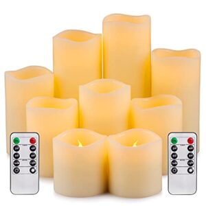 ry king large flameless candle set of 9 (d 3" x h 3", 3", 4", 4", 5", 5", 6", 7", 8") battery operated led pillar real wax candles with remote control timer