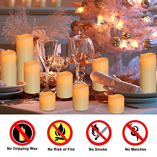 RY King Large Flameless Candle Set of 9 (D 3" x H 3", 3", 4", 4", 5", 5", 6", 7", 8") Battery Operated LED Pillar Real Wax Candles with Remote Control Timer