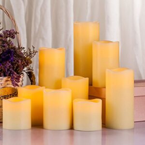 RY King Large Flameless Candle Set of 9 (D 3" x H 3", 3", 4", 4", 5", 5", 6", 7", 8") Battery Operated LED Pillar Real Wax Candles with Remote Control Timer