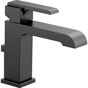 delta faucet ara matte black bathroom faucet, single hole bathroom faucet, single handle bathroom faucet, metal drain assembly, matte black 567lf-blmpu