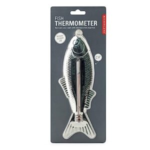 kikkerland hanging fish thermometer chrome plated stainless steel farenheit/celsius indoor outdoor