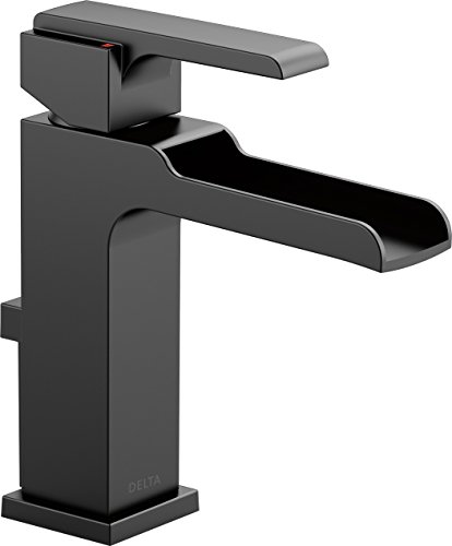 Delta Faucet Ara Matte Black Bathroom Faucet, Single Hole Bathroom Faucet, Waterfall Faucet, Metal Drain Assembly, Matte Black 568LF-BLMPU