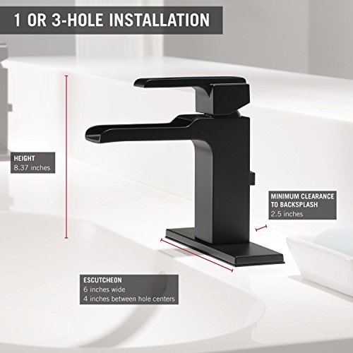 Delta Faucet Ara Matte Black Bathroom Faucet, Single Hole Bathroom Faucet, Waterfall Faucet, Metal Drain Assembly, Matte Black 568LF-BLMPU