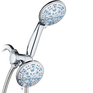antimicrobial/anti-clog high-pressure 30-setting dual head combination shower by aquadance with microban nozzle protection from growth of mold, mildew & bacteria for a healthier shower – aqua blue