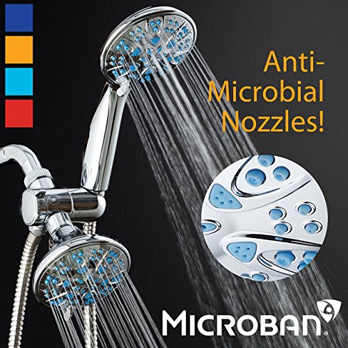 Antimicrobial/Anti-Clog High-Pressure 30-setting Dual Head Combination Shower by AquaDance with Microban Nozzle Protection From Growth of Mold, Mildew & Bacteria for a Healthier Shower – Aqua Blue