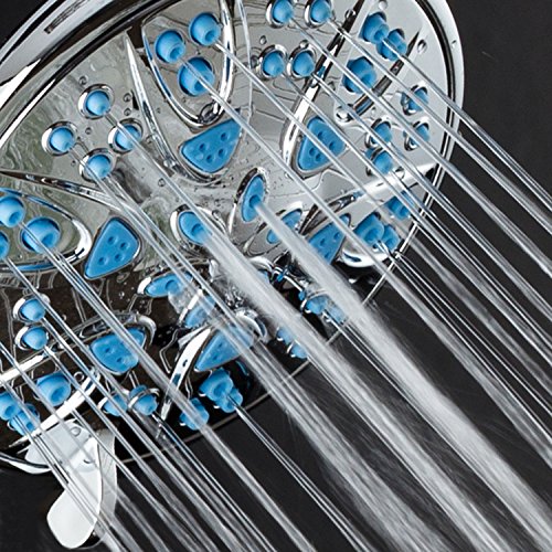 AquaDance 5514 Antimicrobial – Anti-Clog High-Pressure 6-Setting Hand Microban Nozzle Protection from Growth for Stronger Shower 3 Color Choices, Aqua Blue Jets,4 Inch