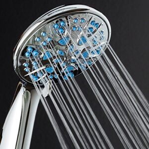 AquaDance 5514 Antimicrobial – Anti-Clog High-Pressure 6-Setting Hand Microban Nozzle Protection from Growth for Stronger Shower 3 Color Choices, Aqua Blue Jets,4 Inch