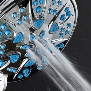 AquaDance 5514 Antimicrobial – Anti-Clog High-Pressure 6-Setting Hand Microban Nozzle Protection from Growth for Stronger Shower 3 Color Choices, Aqua Blue Jets,4 Inch