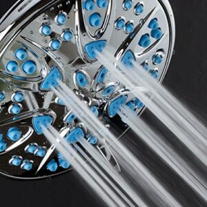 AquaDance 5514 Antimicrobial – Anti-Clog High-Pressure 6-Setting Hand Microban Nozzle Protection from Growth for Stronger Shower 3 Color Choices, Aqua Blue Jets,4 Inch