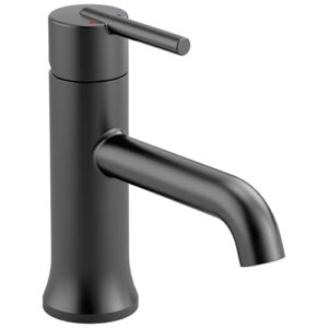 delta faucet trinsic matte black bathroom faucet, single hole bathroom faucet, single handle bathroom faucet, matte black 559lf-blmpu, with drain assembly