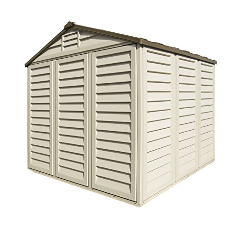 Duramax 0638801402145 Woodbridge Plus 10.5 x 8 Plastic Garden Shed with Foundation Kit & Fixed Window Brown-15 Years Warranty, 10x8, Brown & Ivory