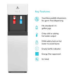 Avalon Bottom Loading Water Cooler Dispenser - Hot & Cold Water, Child Safety Lock, Innovative Slim Design, Holds 3 or 5 Gallon Bottles - UL Listed- White