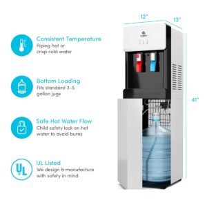 Avalon Bottom Loading Water Cooler Dispenser - Hot & Cold Water, Child Safety Lock, Innovative Slim Design, Holds 3 or 5 Gallon Bottles - UL Listed- White