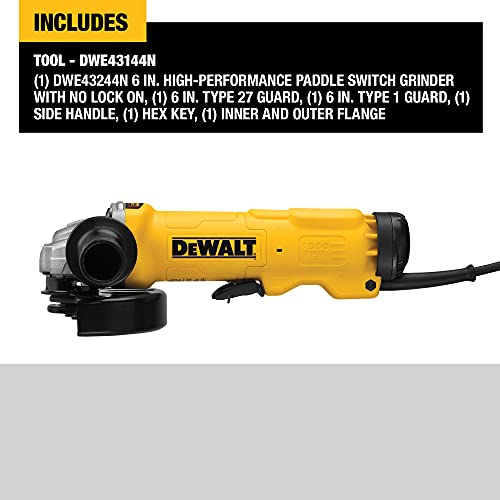 DEWALT Angle Grinder Tool, 6-Inch, Paddle Switch with No Lock-On, 13-Amp (DWE43144N) , Yellow