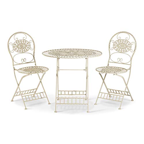 ALPINE 3-Piece Floral Bistro Outdoor Conversation Set for Patio, Yard, Garden, 28-Inch Tall, White