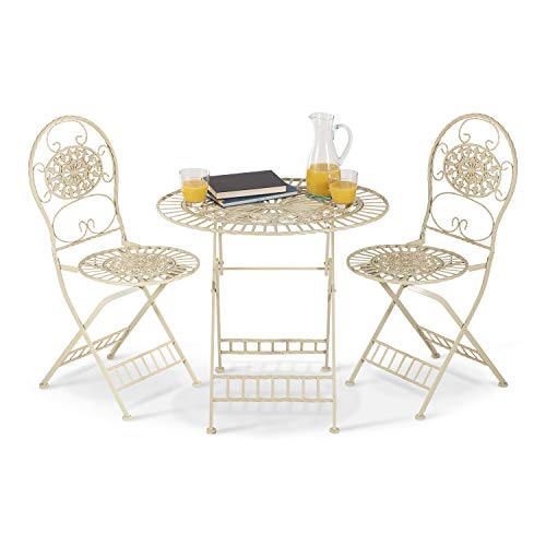 ALPINE 3-Piece Floral Bistro Outdoor Conversation Set for Patio, Yard, Garden, 28-Inch Tall, White