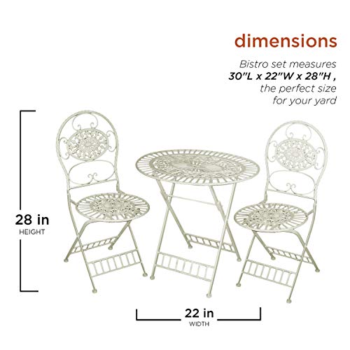 ALPINE 3-Piece Floral Bistro Outdoor Conversation Set for Patio, Yard, Garden, 28-Inch Tall, White