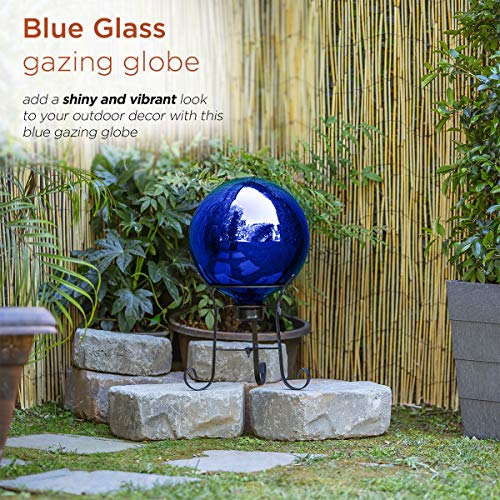 Alpine Corporation 10" Diameter Indoor/Outdoor Glass Gazing Globe Festive Yard Décor, Blue