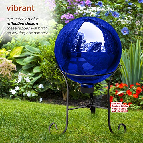 Alpine Corporation 10" Diameter Indoor/Outdoor Glass Gazing Globe Festive Yard Décor, Blue