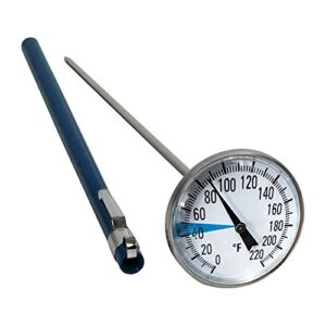 stainless steel soil thermometer by smart choice| 127mm stem, easy-to-read 1.5” dial display, 0-220 degrees fahrenheit range | soil temperature thermometer for ground, compost, garden soil