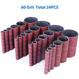 LotFancy Spindle Sander Sleeves, 24PCS 60 Grit Sanding Sleeves, Aluminum Oxide Abrasive, 4-1/2” Length, 4 Each of 1/2”,3/4”,1”,1-1/2”, 2” and 3”