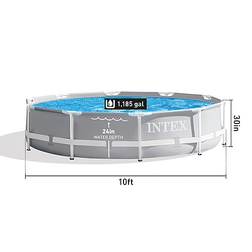 Intex 10 Feet Round Prism Metal Frame Above Ground Outdoor Backyard Swimming Family Pool for Kids and Adults ages 6 and Up, Gray