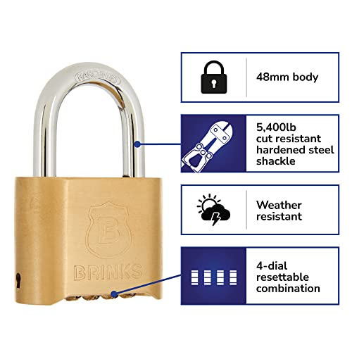 BRINKS 171-50051 Solid Brass Resettable Combination Lock, 48mm