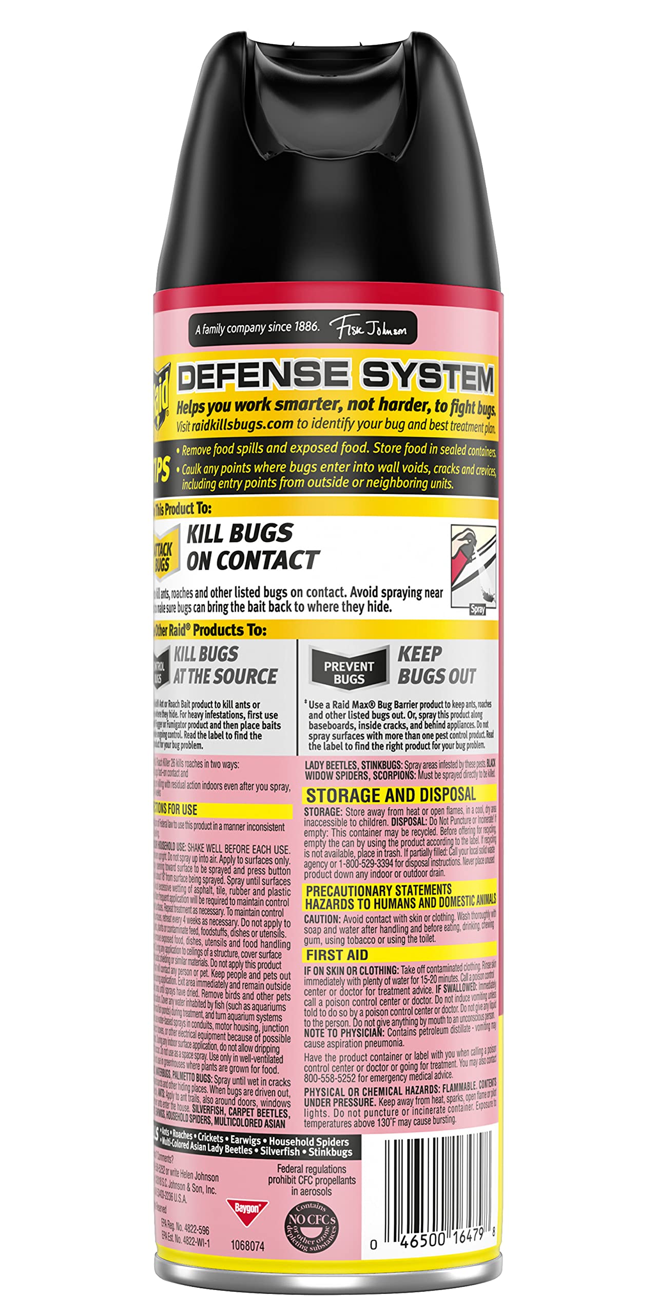 Raid Ant & Roach Spray Defense System, Lemon Scent, Attacks Bugs & Kills on Contact for up to 4 Weeks, No Lingering Chemical Odor, 17.5-Ounce (Pack of 5)