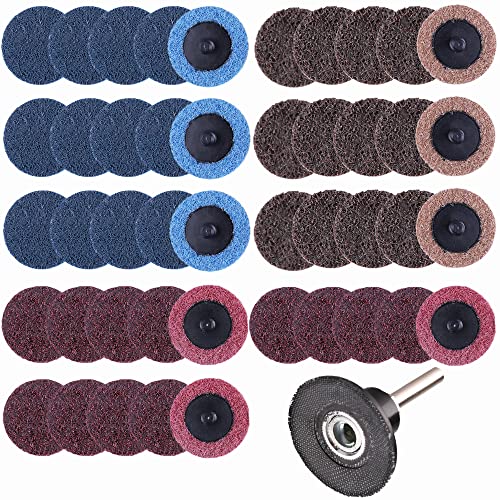 LotFancy 2 Inch Sanding Discs, for Die Grinder, 46PCS, Roll Lock Grinding Stripping Discs and 1/4" Holder, Fine Medium Coarse Assorted Pack, R-Type Quick Change Surface Conditioning Disc