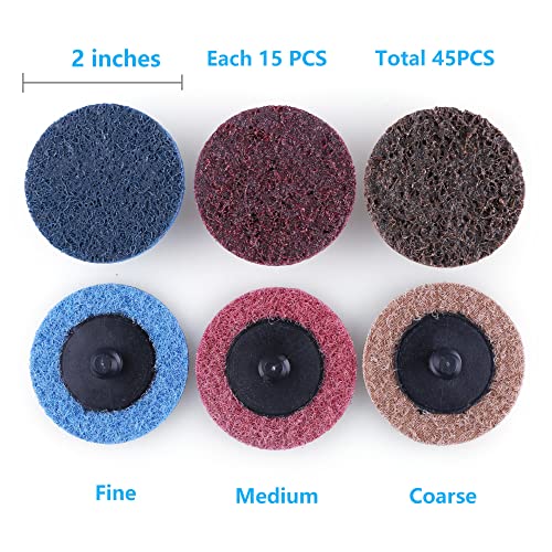 LotFancy 2 Inch Sanding Discs, for Die Grinder, 46PCS, Roll Lock Grinding Stripping Discs and 1/4" Holder, Fine Medium Coarse Assorted Pack, R-Type Quick Change Surface Conditioning Disc
