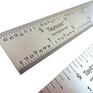 Taytools 6 Inch Rigid Machinist Rule Ruler Hardened Spring Steel 4R Graduations in 1/8, 1/16, 1/32 and 1/64 Inches MRSAE