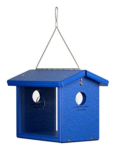 Kettle Moraine Recycled Bluebird Mealworm Feeder Hang or Mount (Blue, Blue)