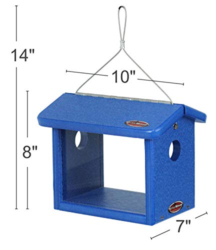 Kettle Moraine Recycled Bluebird Mealworm Feeder Hang or Mount (Blue, Blue)