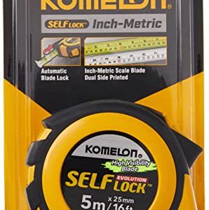 Komelon PSE55E 5M/16' Metric Self-Lock Tape Measure, Yellow/Black