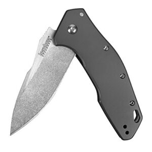 kershaw eris pocketknife, 3" 8cr13mov stainless steel drop point blade, stonewashed finish, one-handed assisted flipper opening edc,black