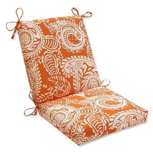 pillow perfect paisley indoor/outdoor solid back 1 piece square corner chair cushion with ties, deep seat, weather, and fade resistant, 36.5" x 18", orange/ivory addie,