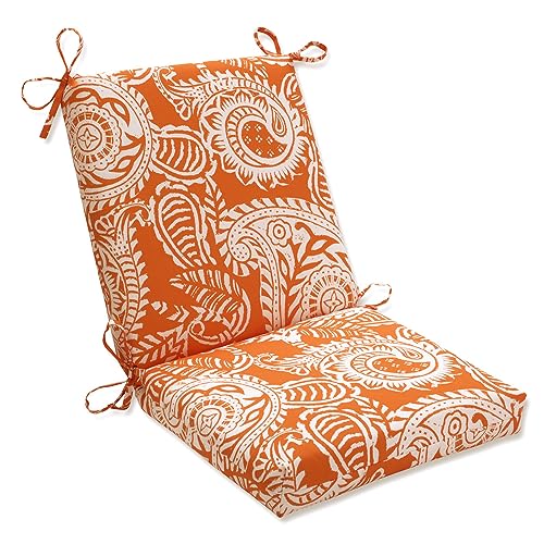 Pillow Perfect Paisley Indoor/Outdoor Solid Back 1 Piece Square Corner Chair Cushion with Ties, Deep Seat, Weather, and Fade Resistant, 36.5" x 18", Orange/Ivory Addie,