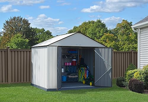 Arrow 10' x 8' EZEE Shed Cream with Charcoal Trim Extra High Gable Steel Storage Shed