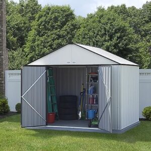 Arrow 10' x 8' EZEE Shed Cream with Charcoal Trim Extra High Gable Steel Storage Shed