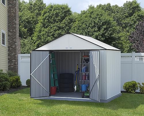 Arrow 10' x 8' EZEE Shed Cream with Charcoal Trim Extra High Gable Steel Storage Shed