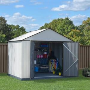 Arrow 10' x 8' EZEE Shed Cream with Charcoal Trim Extra High Gable Steel Storage Shed