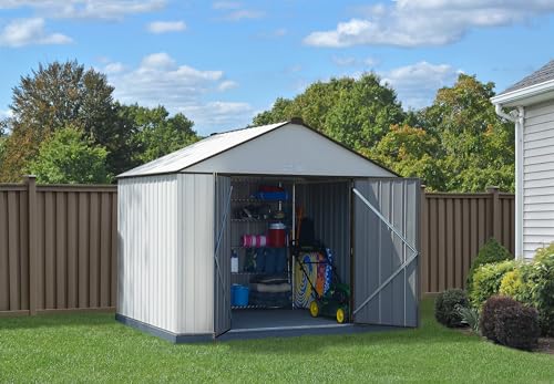 Arrow 10' x 8' EZEE Shed Cream with Charcoal Trim Extra High Gable Steel Storage Shed