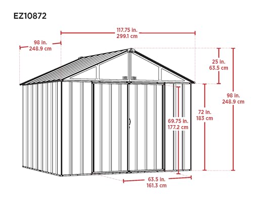 Arrow 10' x 8' EZEE Shed Cream with Charcoal Trim Extra High Gable Steel Storage Shed
