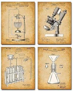 original science lab equipment patent prints - set of four photos (8x10) unframed - makes great classroom laboratory decor and gift under $20 for scientists chemistry decor